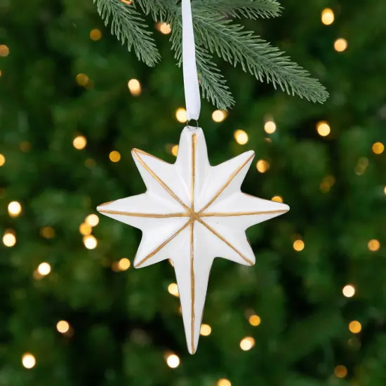 Northlight Star Hanging Christmas Ornament - 4" - White and Gold {1}