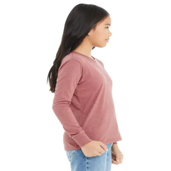 Bella + Canvas&reg; Youth Heather CVC Crewneck Long Sleeve T-Shirt HTHR DEEP TEAL {4}