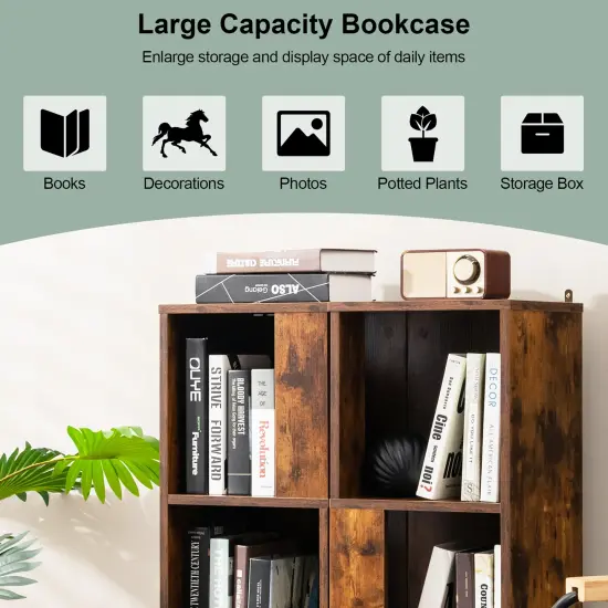 Costway 2 PCS 3-tier Wood Bookshelf Display Storage Rack for Small Spaces White/Rustic Brown {6}