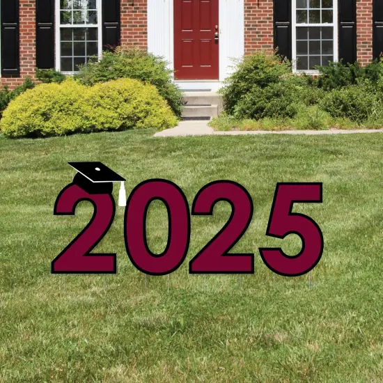 Big Dot of Happiness Maroon 2025 Graduation Party Yard Signs - Outdoor Lawn Decorations - 2025 {1}
