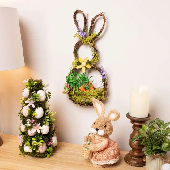 Northlight Artificial Floral Bunny Hanging Easter Basket Decoration - 14.5" Brown {3}