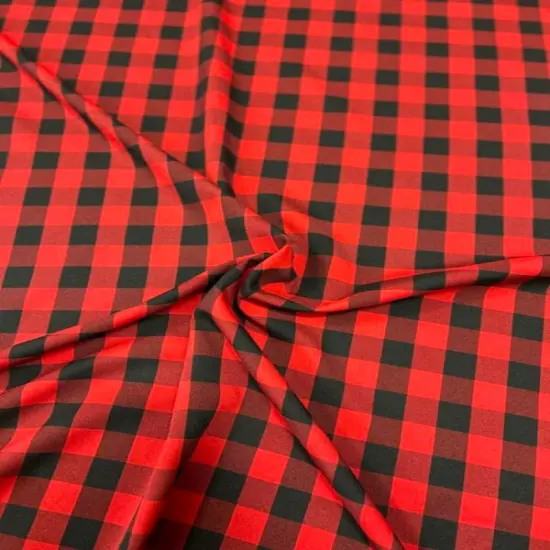 1 Yard Buffalo Check Polyester Poplin Fabric 60" Wide for Tablecloths, Drapes & Decor Black/Red {1}