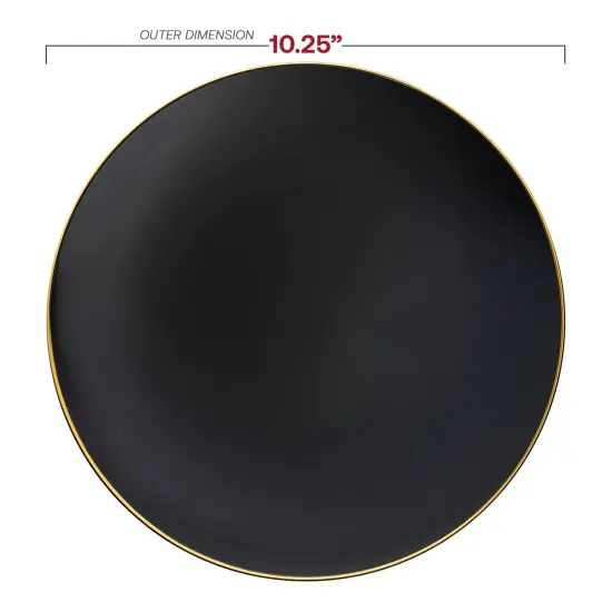 Black with Gold Rim Organic Round Disposable Plastic Dinner Plates - 10.25" (120 Plates) {3}