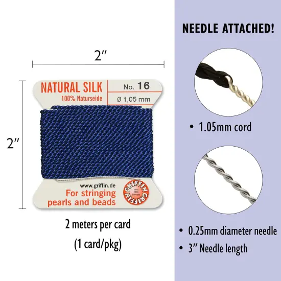 Size 16 Griffin Bead Cord 100% Natural Silk Dark Blue {4}