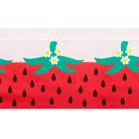 Pink Plastic Tablecloth for Strawberry Party Decorations (54 x 108 in, 3 Pack) Red {4}