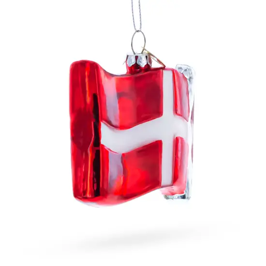 Waving Flag of Denmark Glass Christmas Ornament {4}