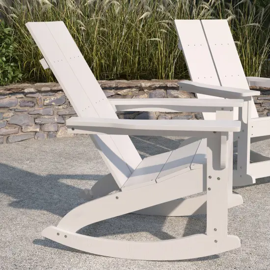 Merrick Lane Set of 2 Wellington UV Treated All-Weather Polyresin Adirondack Rocking Chair for Patio, Sunroom, Deck and More White {3}