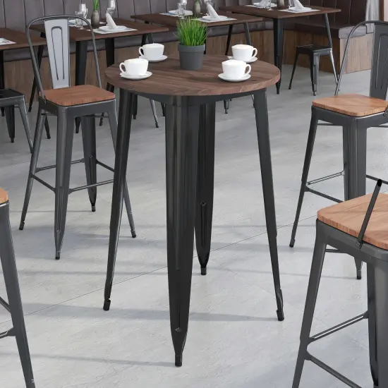 Emma and Oliver 30" Round Wood/Metal Indoor Bar Height Table Silver {3}