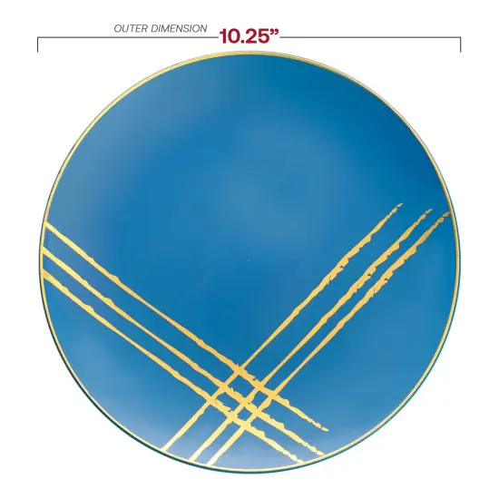 Blue with Gold Brushstroke Round Disposable Plastic Dinner Plates - 10.25" (120 Plates) {3}
