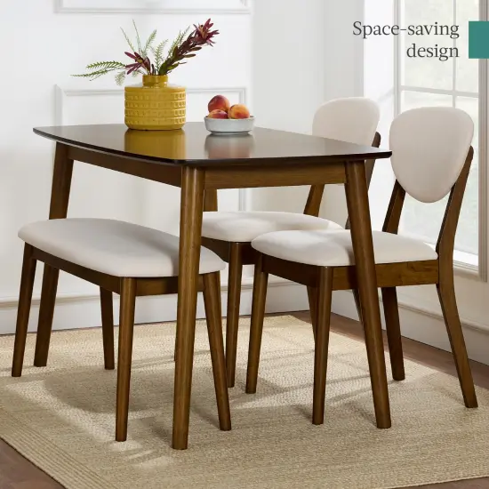 Best Choice Products 4-Piece Mid-Century Modern Upholstered Wooden Dining Set w/ 2 Chairs, Bench - Walnut/Cream {7}