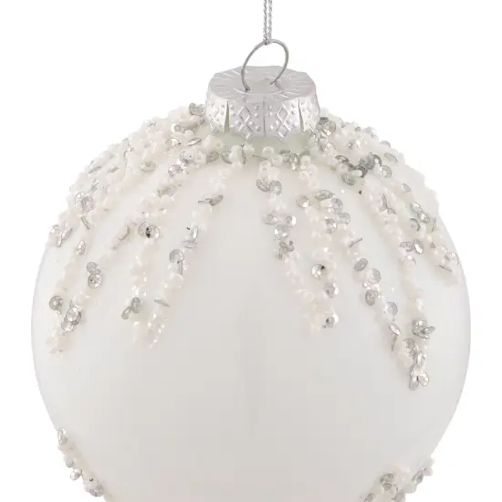 Northlight Sequin Beaded Christmas Glass Ball Ornament - 4" - White {4}