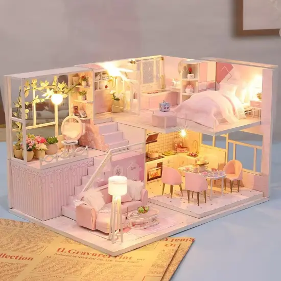 Miniature Wizardi Roombox Kit - Pink Dreams Dollhouse Kit {3}
