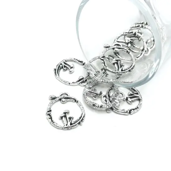 1, 4, 20 or 50 Pieces: Silver Round Mushroom Charms {1}