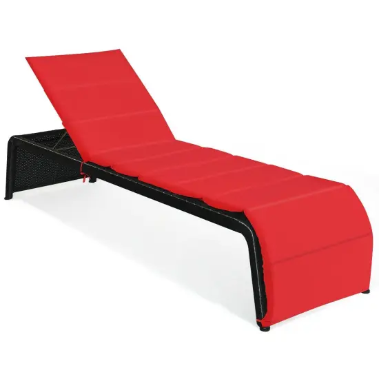Patio Rattan Lounge Adjustable Back Chair Chaise Recliner with Cushioned Red {7}
