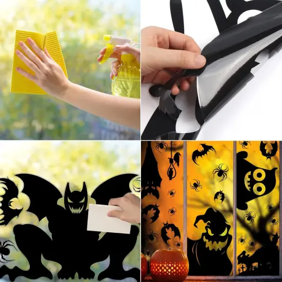4 Sheets Spooky Monster Halloween Window Cling {4}