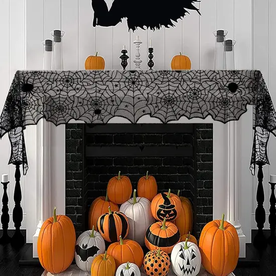 Halloween Table Runner - Black Lace Spider Web Table Runners - 18 X 72 Inch {4}
