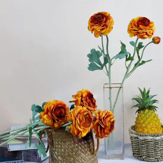 6 pcs Artificial Long Stem Buttercup Flowers (Burnt Orange) {3}