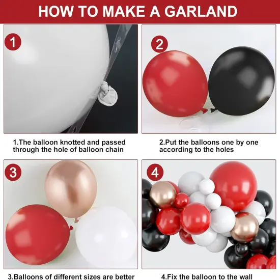 Red Black White Balloon Arch Kit Latex Balloon Silver {5}