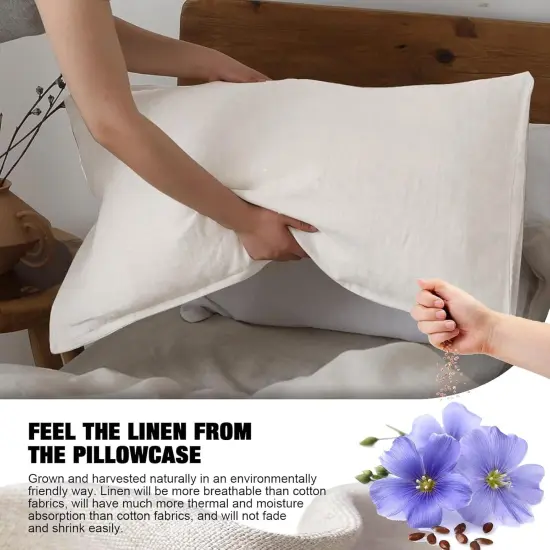 Linen King Size Pillow Cases Set of 2, 20'' x 30'' Envelope Overlap Closure King Size Pillowcase Covers, Soft Breathable Pillow Protector-White {4}