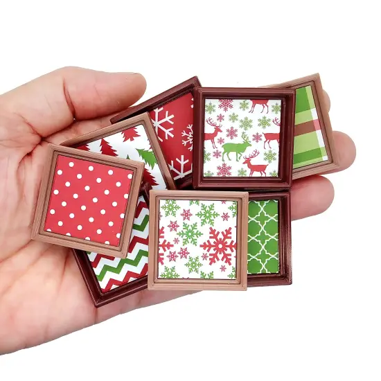 Framed Wall Art for Dollhouses, 8 Christmas Patterns, about 1 inch high, Adorabilities {1}