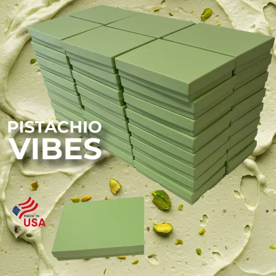 48 Boxes - Made in USA - Empty Jewelry Boxes - 2 Piece Cardboard with Filling 5-7/16" x 3-1/2" x 1" Matte Pistachio Green {3}