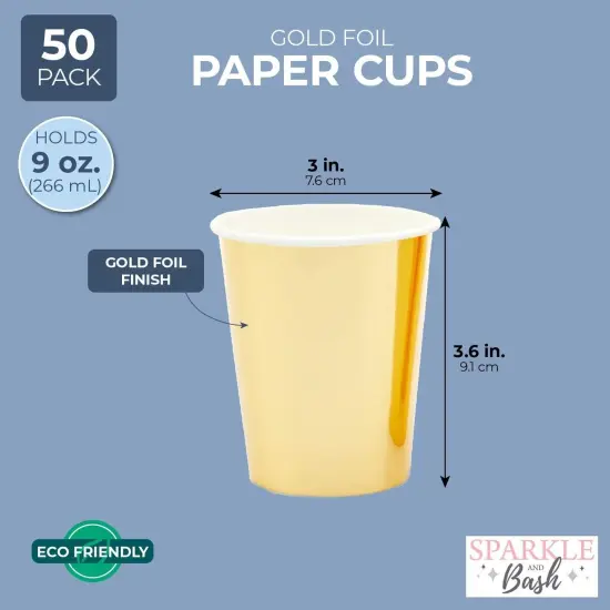 50 Pack 9oz Gold Party Disposable Cups for Hot Drinks, Party Supplies, Weddings, Bridal Showers {2}