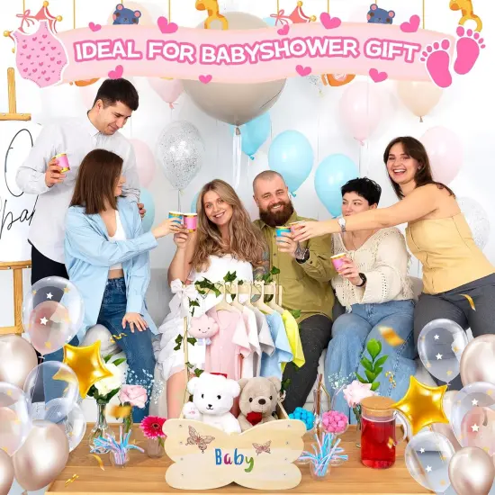 Wooden Baby Shower Crate Closet, Baby Shower Basket with Handle Hangers Butterfly Decoration Personalized Wooden Crate Boys Girls Gifts {2}