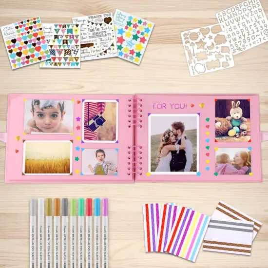 80-Page Scrapbook Album Kit with 10 Metallic Markers & Accessories - Pink (11.5*8.5 Inches) {5}