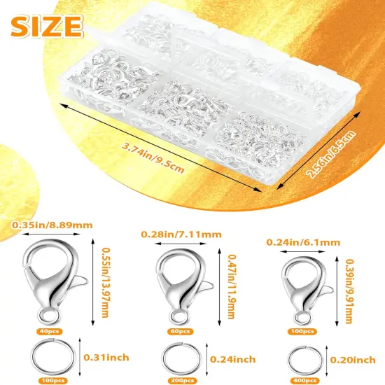 900PCS Lobster Claw Clasps and Jump Rings Set - Silver {2}