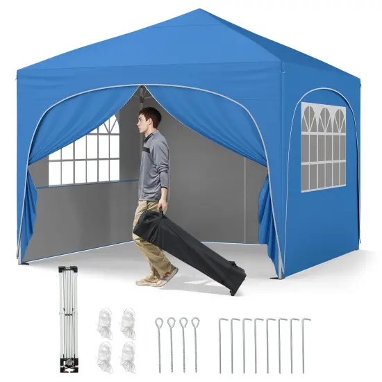 10 X 10 FT Pop up Canopy Tent with 4 Removable Sidewall Grey {8}