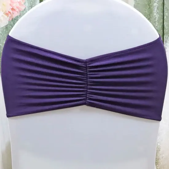 10 Pieces Eggplant Ruffled Spandex Chair Bands for Elegant Wedding Decor 8x13 inches {3}