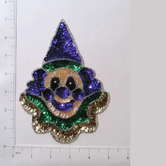 7" x 4 3/4" Mardi Gras Happy Clown Face Sequin Applique/Patch {1}