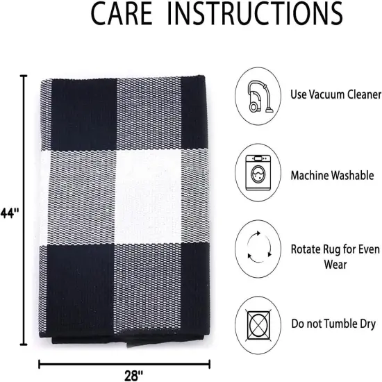 Cotton Buffalo Plaid Check Doormat - 27.5 x 43 Inches (Black and White) {2}