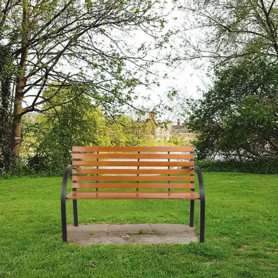 Iron Hardwood Outdoor Garden Bench with Curved Armrests Black & Natural {4}