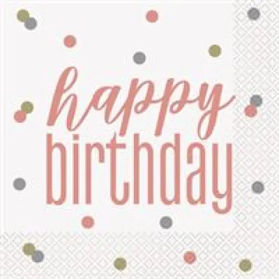 Glitz Rose Gold "Happy Birthday" Luncheon Napkins 16ct {1}