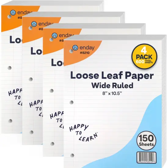Loose Leaf Paper , 8" x 10.5" Filler Paper White, 3 Hole Punched Binder Paper for 3 Ring Binders, 150 Sheets Per Pack - Enday {4}