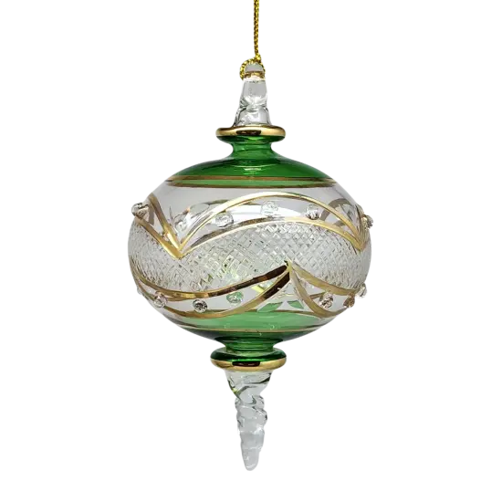 Gold Etched Blown Glass Sphere - Green {2}