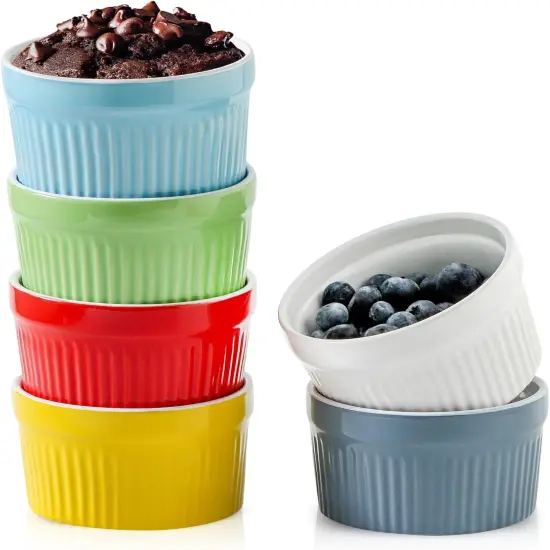 Ramekins Oven Safe, 8 oz Ramekins for Baking Souffle Ramekins Set of 6, Ceramic Dipping Sauce Cups for Pudding, Ice Cream, Custard, Dessert Bowls Porcelain, Dishwasher Safe, Multi color {5}