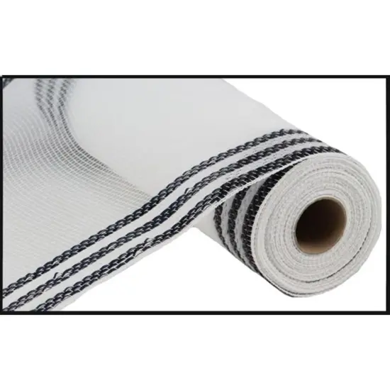 10" Border Stripe Metallic Mesh Ribbon: White/Black (10 Yards) {1}