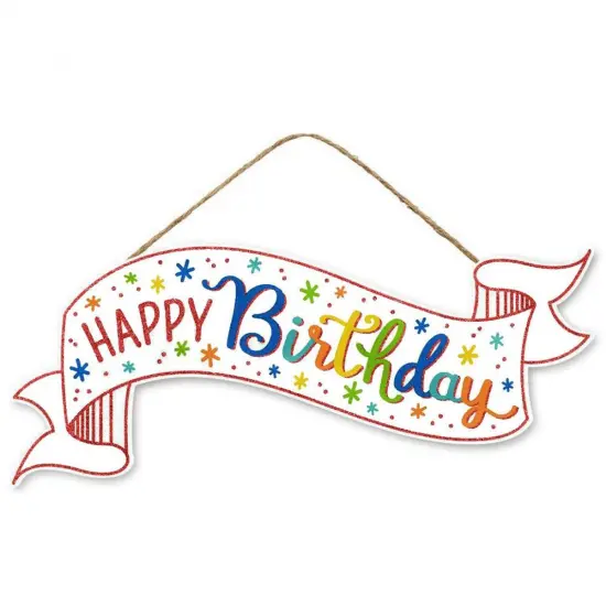 15" Wooden Banner Sign: Glitter Birthday {1}