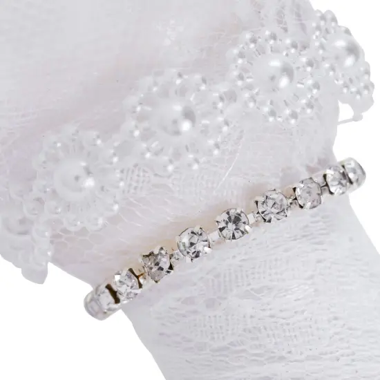 Foam Wedding Bouquet Holder for Fresh and Artificial Flower Arrangements with Lace and Rhinestones (3 x 7 In) White {6}