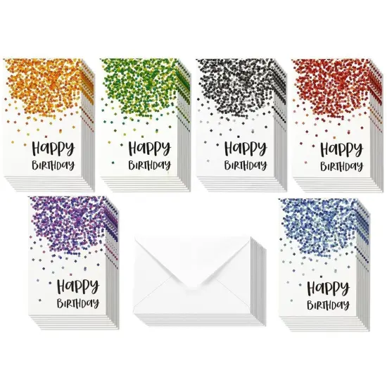 48 Pack Birthday Cards Bulk, 6 Assorted Confetti Designs with Envelopes, 4x6 Multicolor {5}
