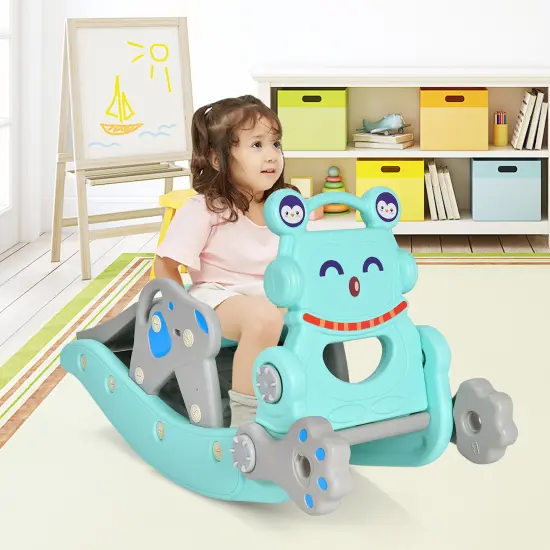 Costway 4-in-1 Rocking Horse & Slide Set Toddler Slide Toy with Basketball Hoop Blue/Pink {3}