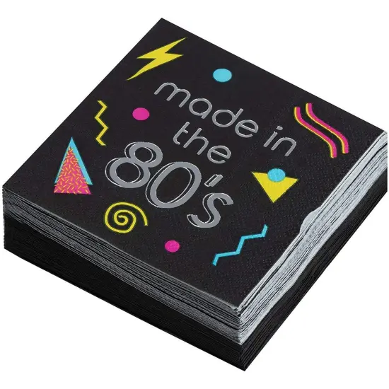 Made in the 80&rsquo;s Napkins for Birthday Parties (5 x 5 In, Black, 50 Pack) {7}