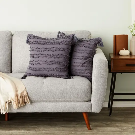 Decorative Striped Grey Throw Pillow Covers for Bedroom, Couch, Patio Furniture (2 Pack, 20 x 20 In) {2}