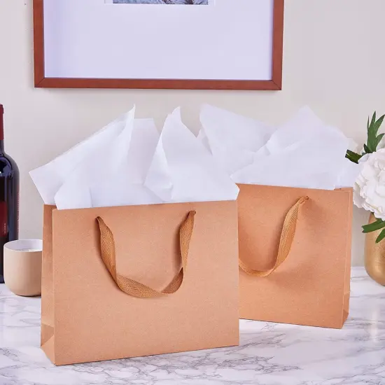 25 Pack Brown Kraft Paper Gift Bags with Soft Cloth Handles, Birthday Party Favor Shopping Bag, 8.6x7x3.9 in. {3}