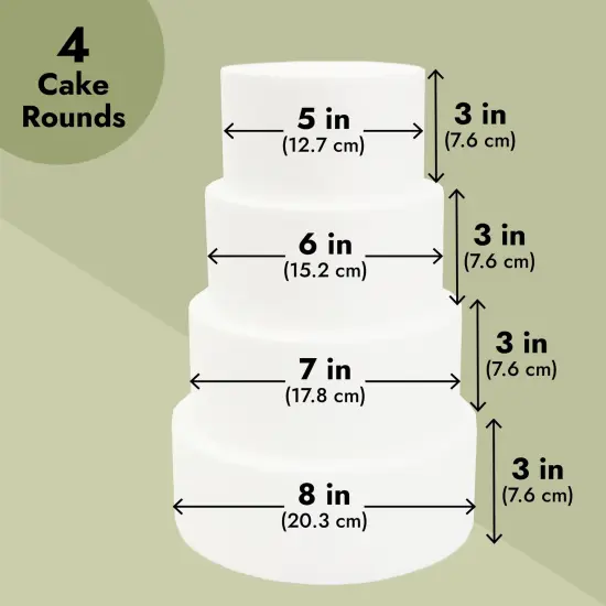4 Tier Round Foam Cake Dummy Set, 5" 6" 7" 8" Fake Wedding Cake Dummies for Display, Decorating, 12" Tall Dummies (White) {3}