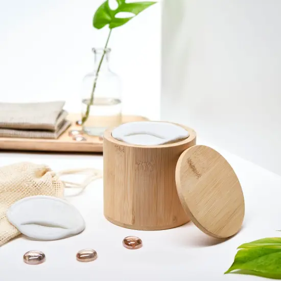 16 Pack Reusable Cotton Pads for Face Makeup Removal with Bamboo Holder and Mesh Storage Bag (White) {6}