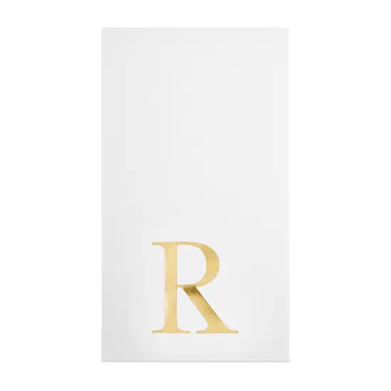Sparkle and Bash 100 Pack Gold Foil Initial Letter R White Monogram Paper Napkins for Wedding Reception, Table Decorations (4 x 8 In) {7}