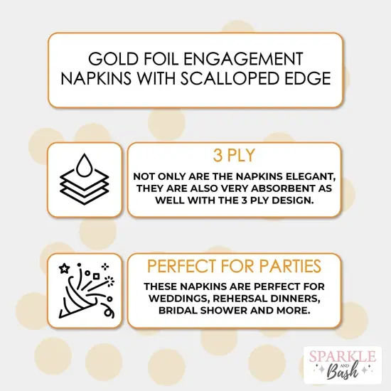 100 Pack White Napkins for Wedding Reception with Gold Foil Scalloped Edges, Always and Forever (3-Ply, 4 x 8 In) {3}
